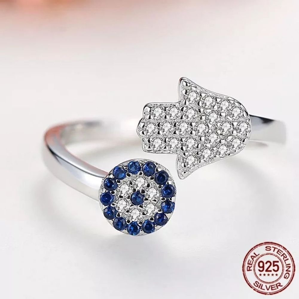 925 Sterling Silver Hamsa/Evil Eye Ring